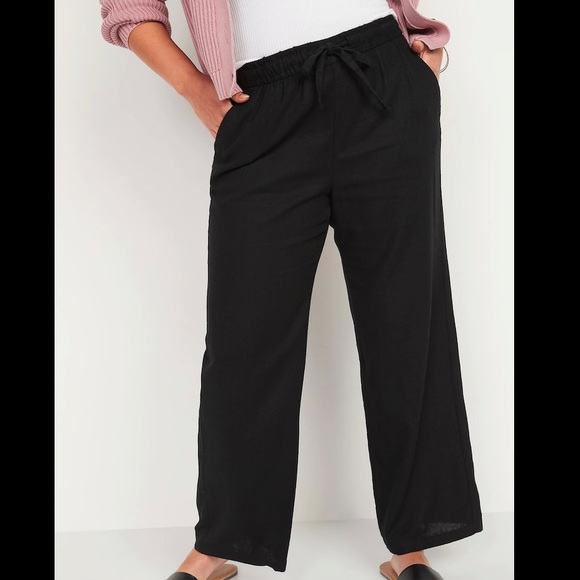 Old Navy Pants - NWOT Old Navy Linen Blend Tie Waist Straight Leg Pants in Black - XS Petite